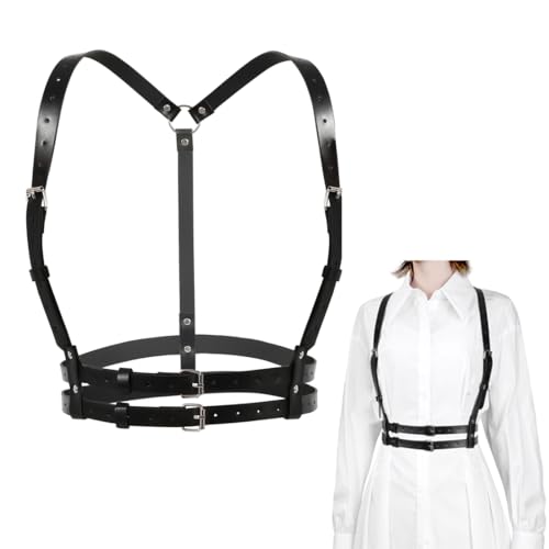 Punk Leder Körperkette Damen Leder Gürtel Körper Brust Kette, 1 Stück Harness Damen Oberkörper, Schulterholster, Leder Harness für Frauen, für Frauen Mädchen Cosplay Damen, Schwarz Punk Leder Körperkette Damen Leder Gürtel Körper Brust Kette, 1 Stück Harness Damen Oberkörper, Schulterholster, Leder Harness für Frauen, für Frauen Mädchen Cosplay Damen, Schwarz von TOLVUNZ