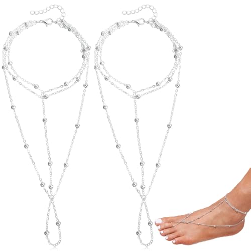 Silber Fußkettchen für Damen, ein Paar, Fußkettchen Für Damen Edelstahl Verstellbare Silber Fußschmuck, Eleganter und Funkelnder Schmuck für den Knöchel, Fußschmuck in Silber, Hochwertige Fußketten von TOLVUNZ