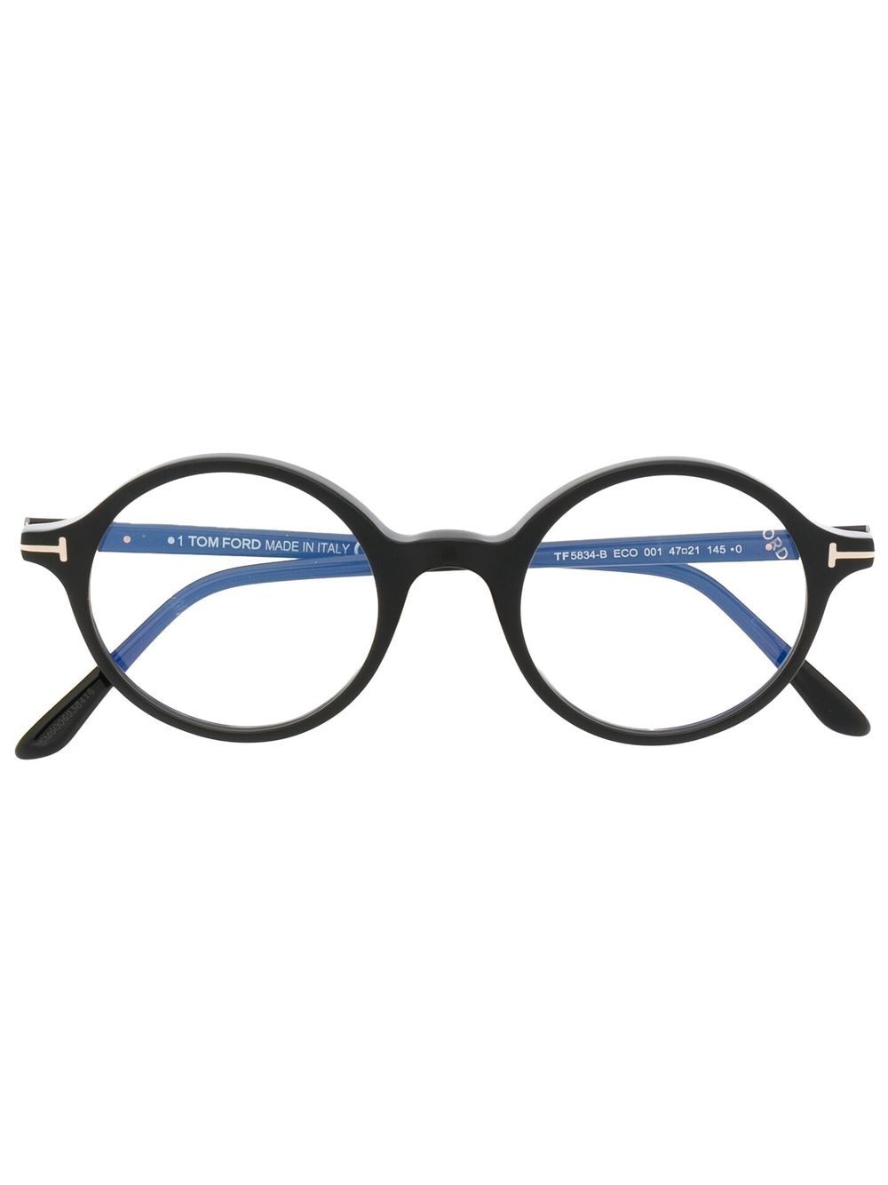 TOM FORD Eyewear Runde Brille mit Logo-Schild - Schwarz von TOM FORD Eyewear