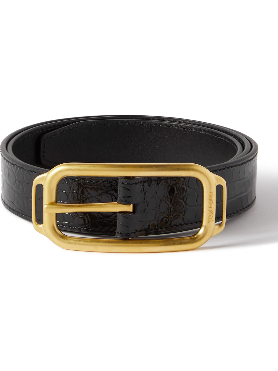 TOM FORD - 3cm Glossed Croc-Effect Leather Belt - Men - Black - EU 110 von TOM FORD