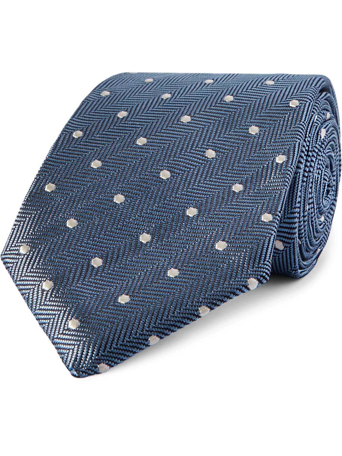 TOM FORD - 8cm Polka-Dot Embroidered Herringbone Silk Tie - Men - Blue von TOM FORD