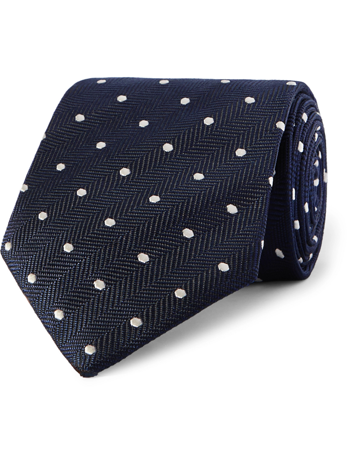 TOM FORD - 8cm Polka-Dot Embroidered Herringbone Silk Tie - Men - Blue von TOM FORD