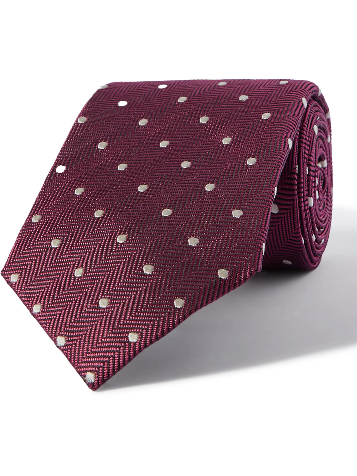 TOM FORD - 8cm Polka-Dot Embroidered Herringbone Silk Tie - Men - Burgundy von TOM FORD