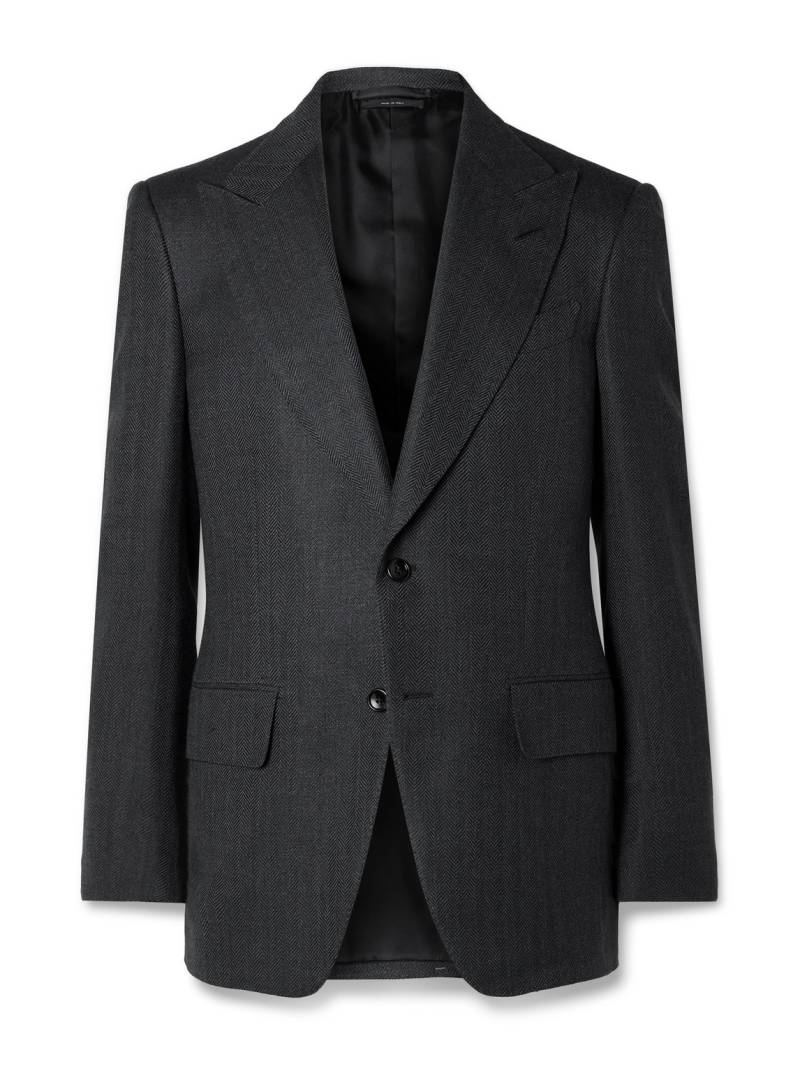 TOM FORD - Atticus Slim-Fit Herringbone Wool, Silk and Linen-Blend Blazer - Men - Gray - IT 52 von TOM FORD