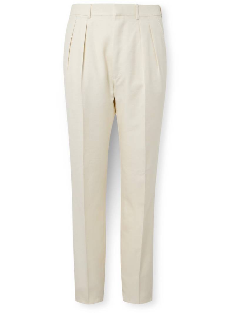 TOM FORD - Atticus Slim-Fit Straight-Leg Pleated Silk Trousers - Men - Neutrals - IT 46 von TOM FORD