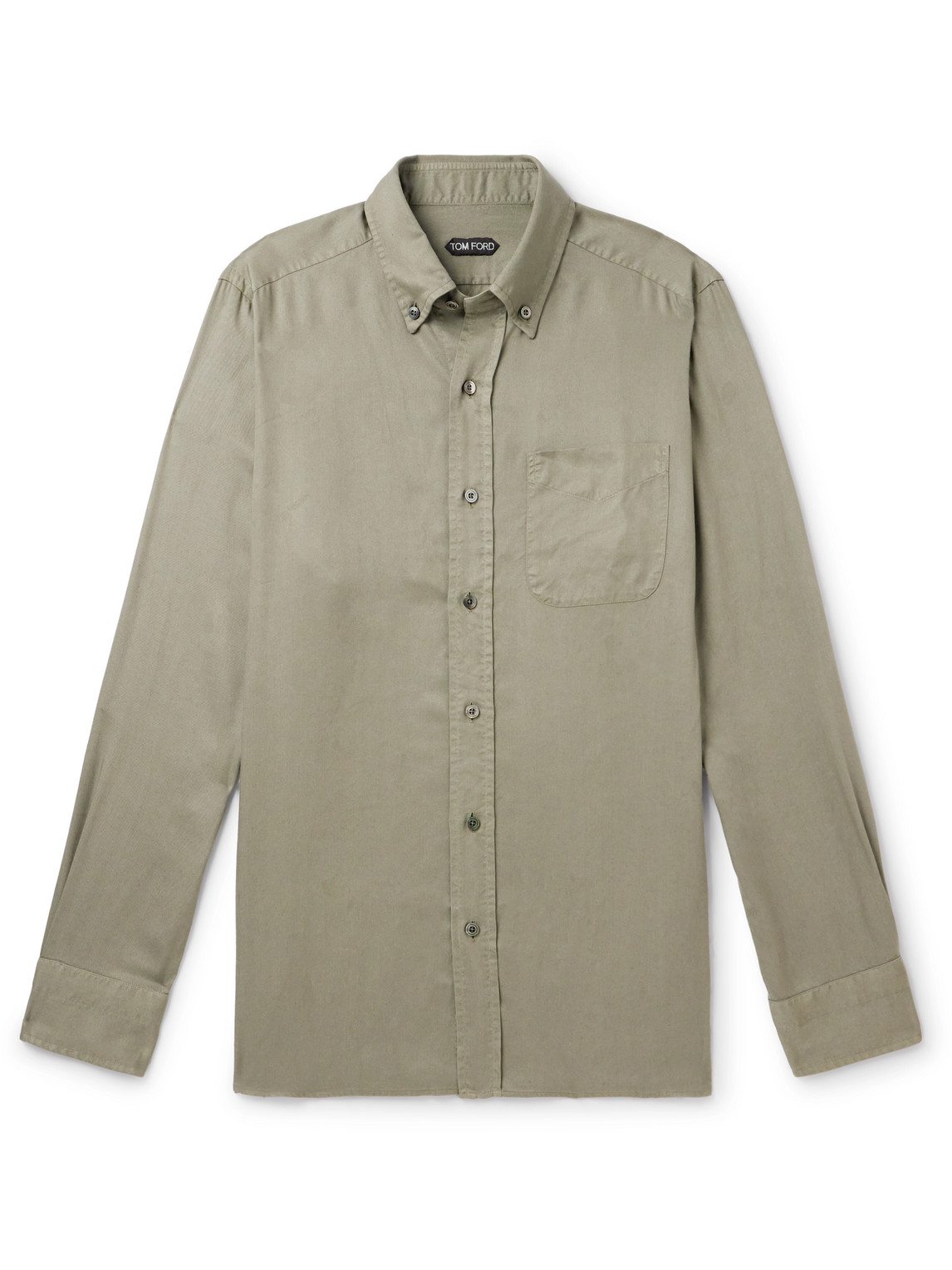 TOM FORD - Button-Down Collar Lyocell-Poplin Shirt - Men - Green - EU 45 von TOM FORD