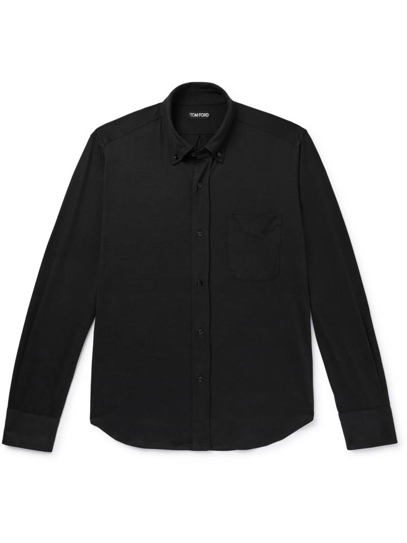 TOM FORD - Button-Down Collar Silk and Cotton-Blend Shirt - Men - Black - IT 48 von TOM FORD