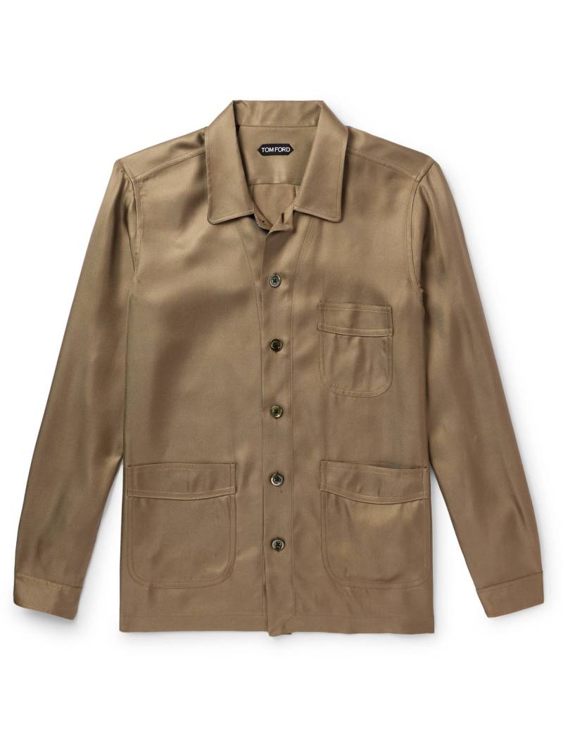 TOM FORD - Camp-Collar Silk-Twill Overshirt - Men - Green - EU 41 von TOM FORD