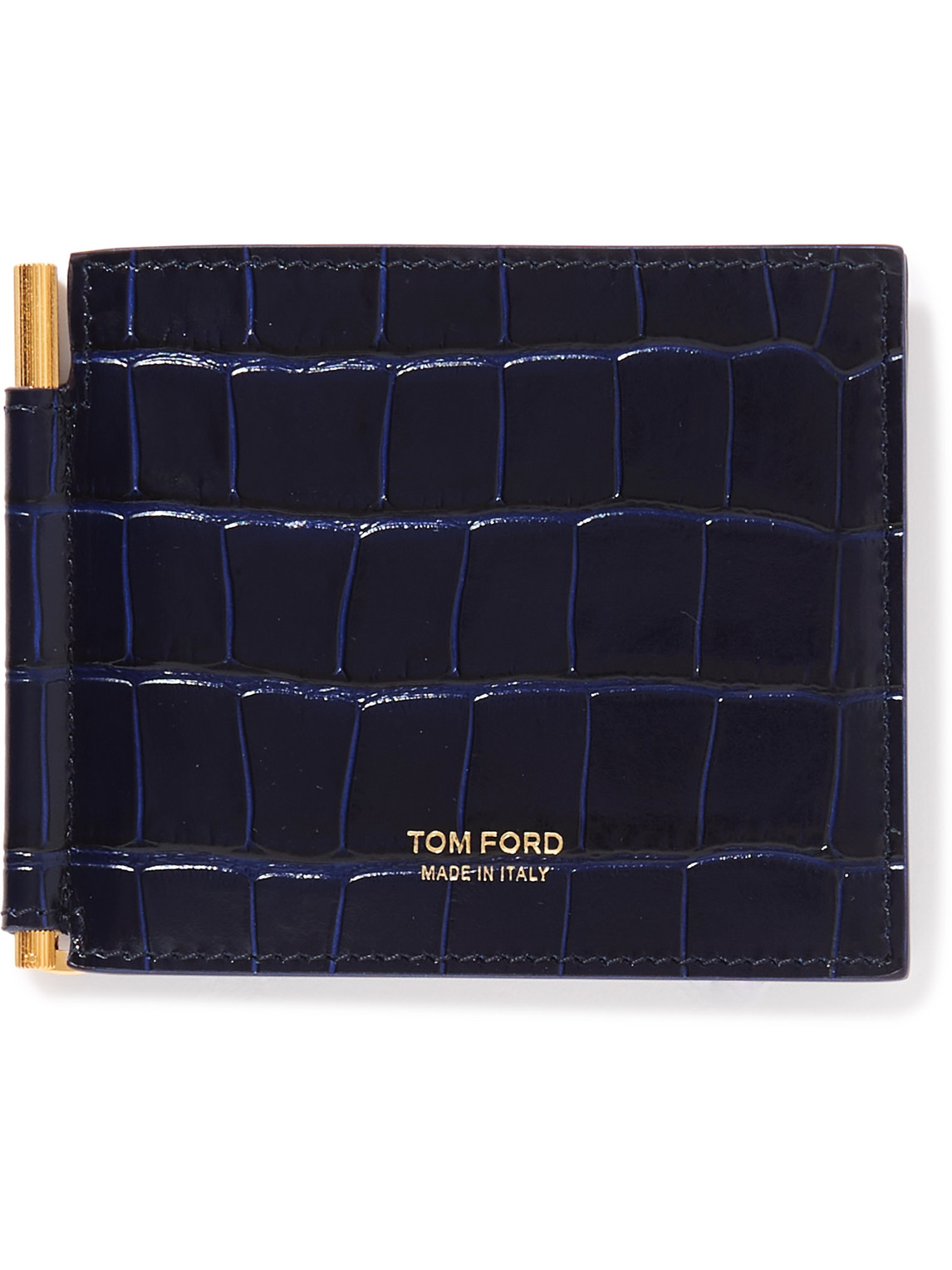 TOM FORD - Croc-Effect Leather Billfold Wallet with Money Clip - Men - Blue von TOM FORD