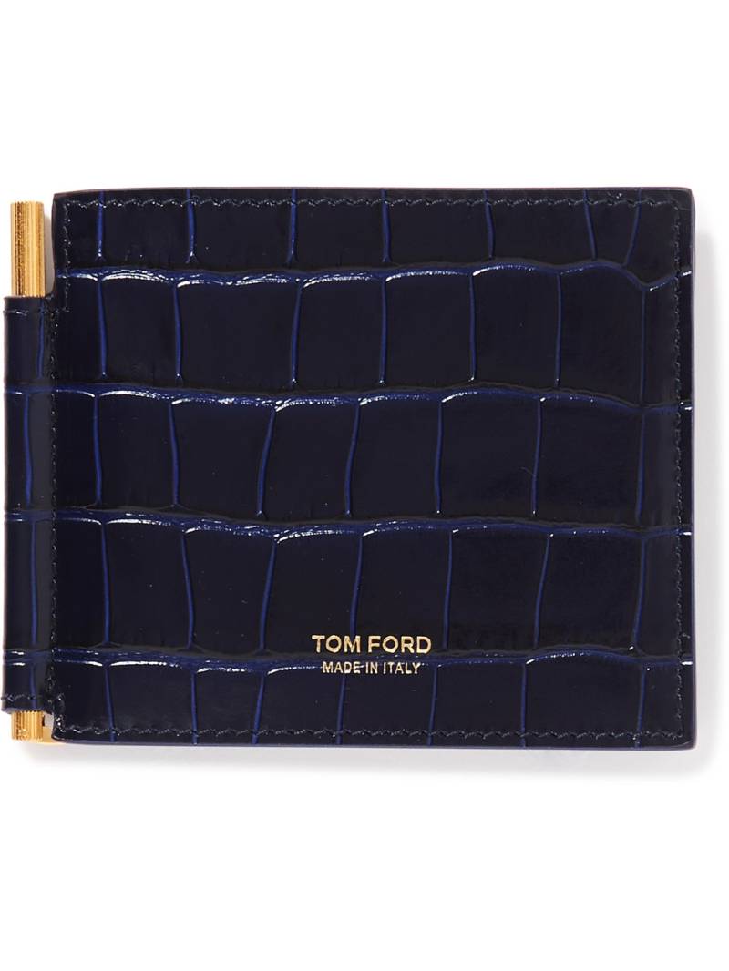 TOM FORD - Croc-Effect Leather Billfold Wallet with Money Clip - Men - Blue von TOM FORD