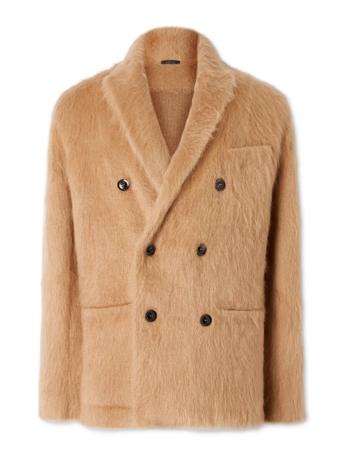 TOM FORD - Double-Breasted Brushed Cashmere, Mohair and Silk-Blend Blazer - Men - Neutrals - IT 56 von TOM FORD