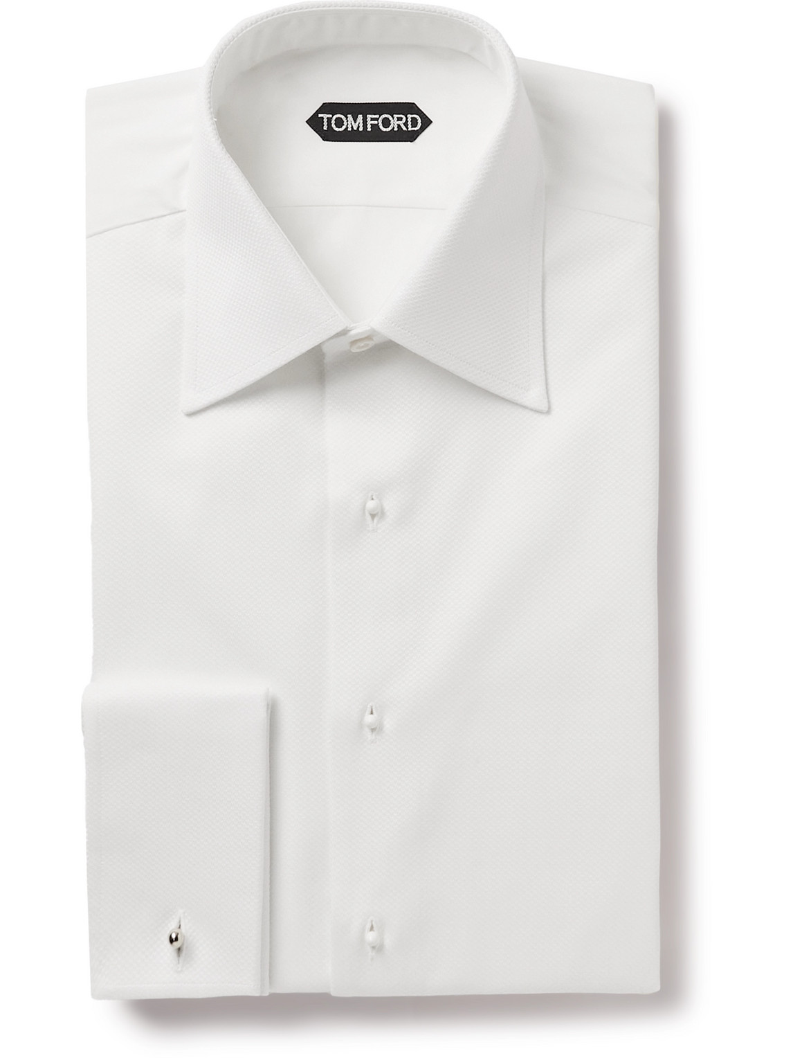 TOM FORD - Double-Cuff Cotton-Piqué Tuxedo Shirt - Men - White - EU 41 von TOM FORD