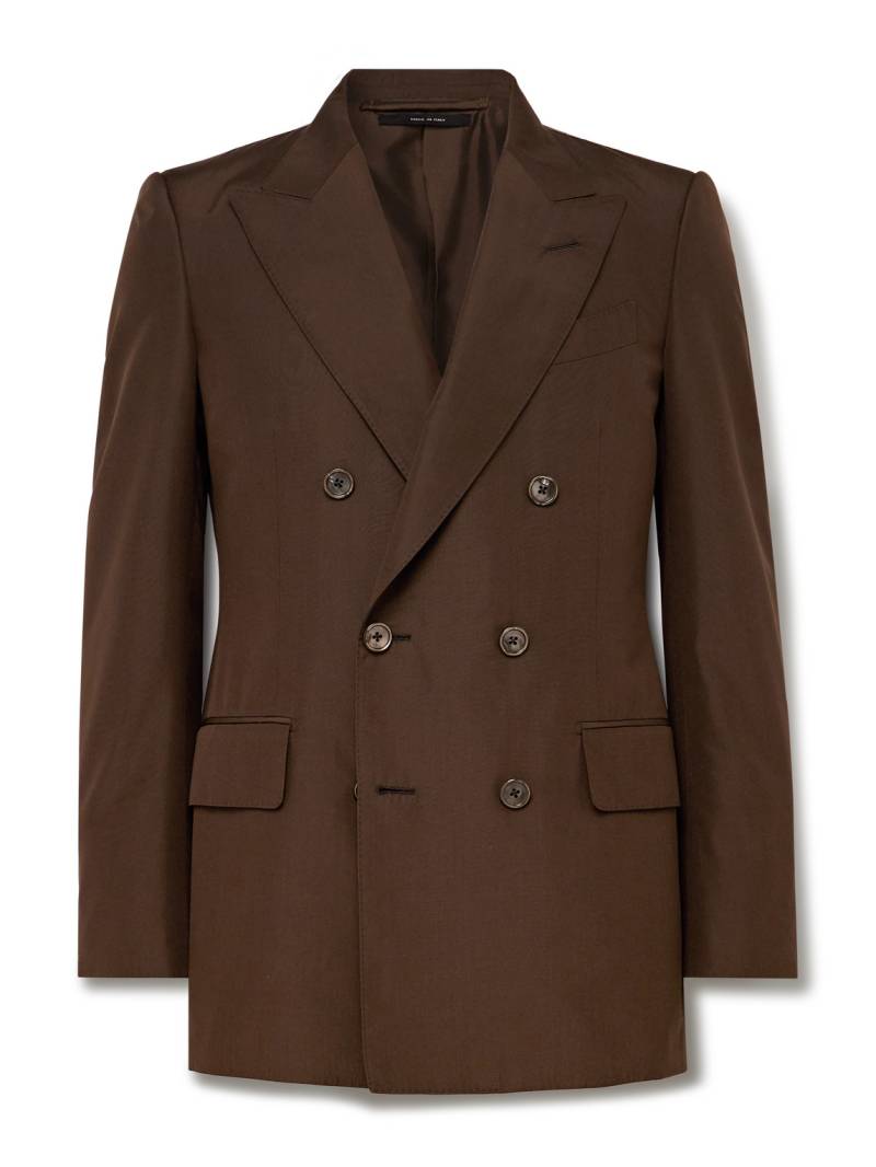 TOM FORD - Dyllan Double-Breasted Silk Suit Jacket - Men - Brown - IT 52 von TOM FORD