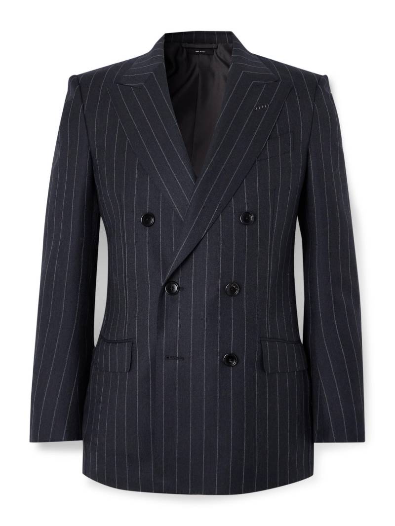 TOM FORD - Dyllan Double-Breasted Striped Wool-Twill Suit Jacket - Men - Gray - IT 56 von TOM FORD