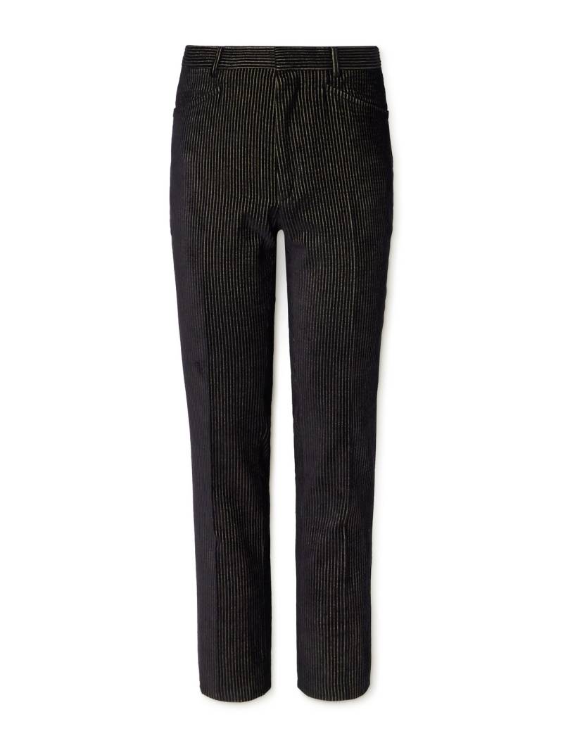 TOM FORD - Dyllan Slim-Fit Tapered Striped Cotton-Blend Velvet Tuxedo Trousers - Men - Black - IT 52 von TOM FORD
