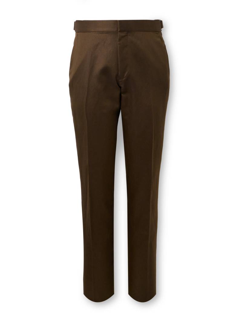 TOM FORD - Dyllan Straight-Leg Silk and Linen-Blend Twill Suit Trousers - Men - Brown - IT 54 von TOM FORD