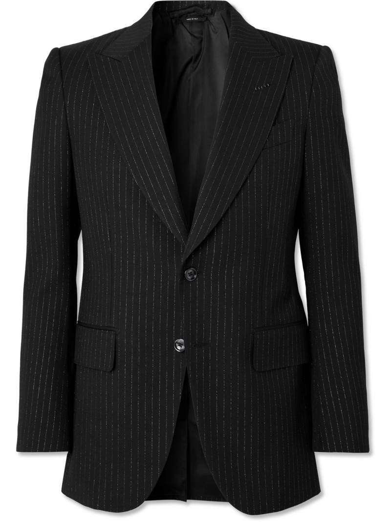 TOM FORD - Dyylan Slim-Fit Pinstriped Metallic Wool-Blend Twill Suit Jacket - Men - Black - IT 50 von TOM FORD