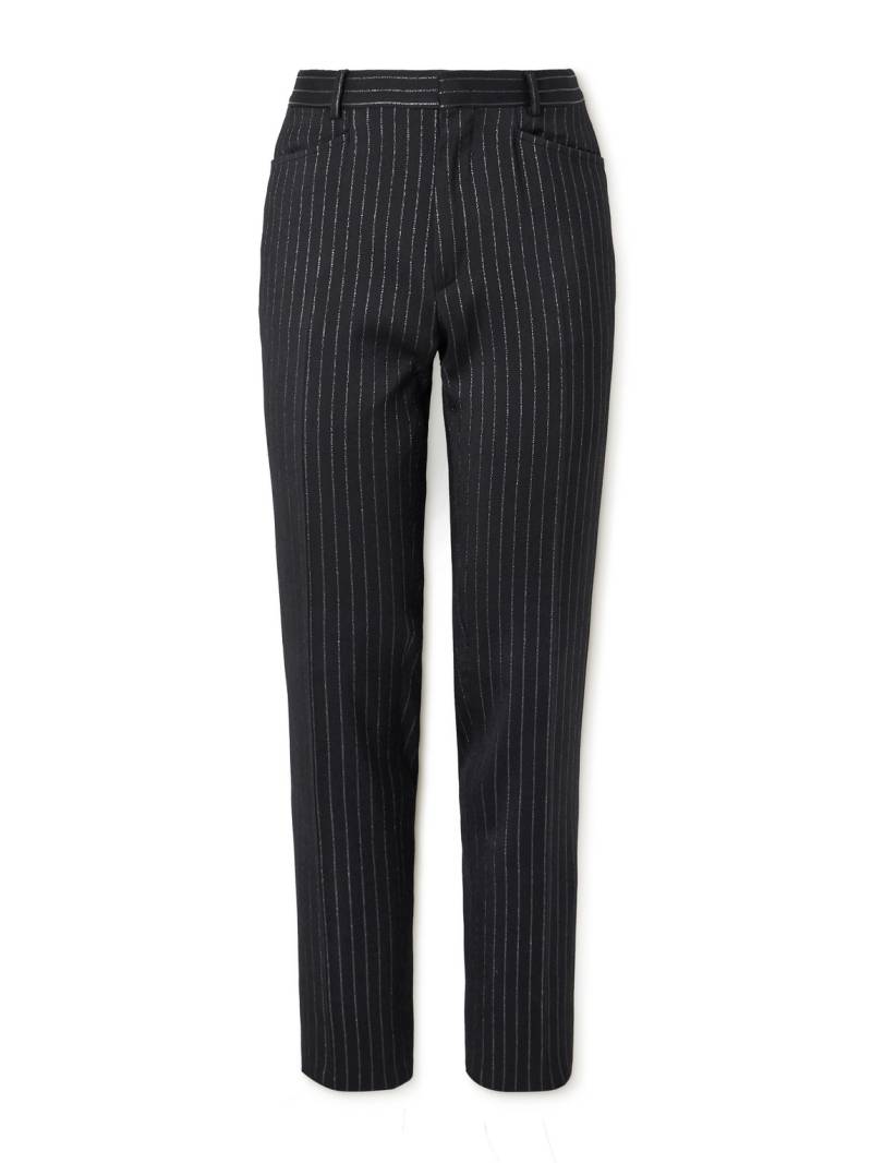 TOM FORD - Dyylan Straight-Leg Striped Metallic Wool and Silk-Blend Suit Trousers - Men - Black - IT 56 von TOM FORD