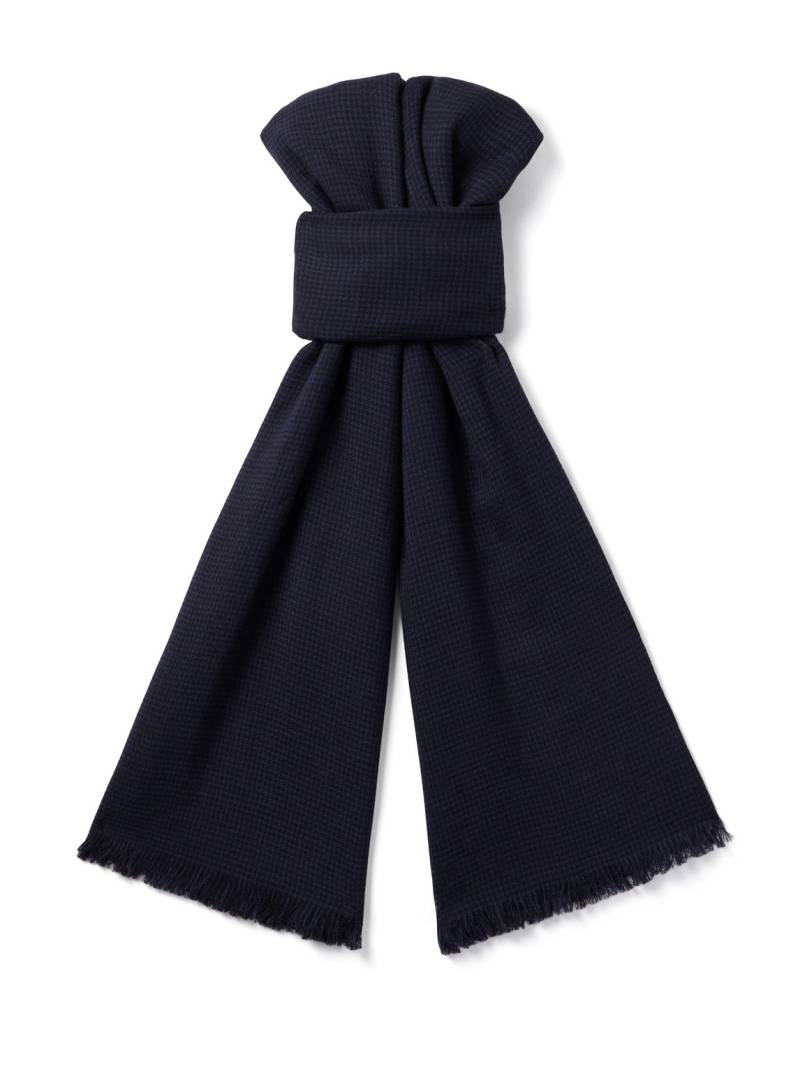 TOM FORD - Frayed Puppytooth Wool Scarf - Men - Blue von TOM FORD