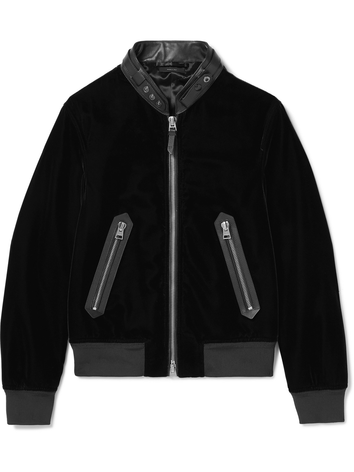 TOM FORD - Full-Grain Leather-Trimmed Velvet Bomber Jacket - Men - Black - IT 44 von TOM FORD