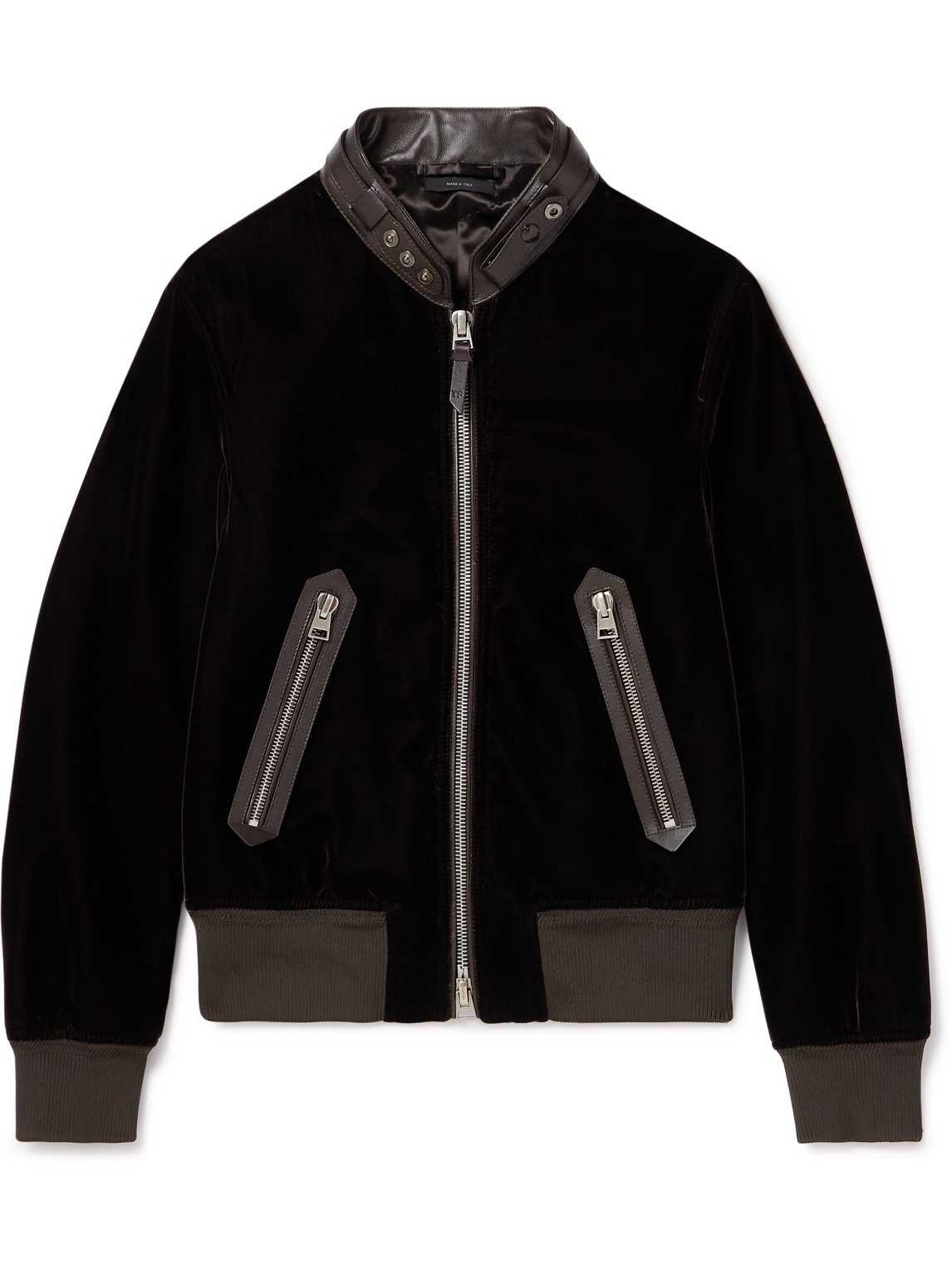 TOM FORD - Full-Grain Leather-Trimmed Velvet Bomber Jacket - Men - Brown - IT 58 TOM FORD - Full-Grain Leather-Trimmed Velvet Bomber Jacket - Men - Brown - IT 58 von TOM FORD