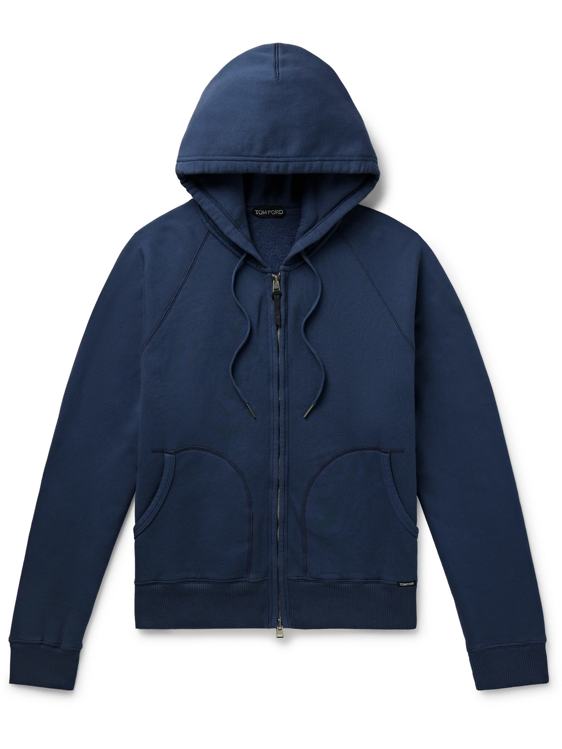 TOM FORD - Garment-Dyed Cotton-Jersey Zip-Up Hoodie - Men - Blue - IT 48 von TOM FORD