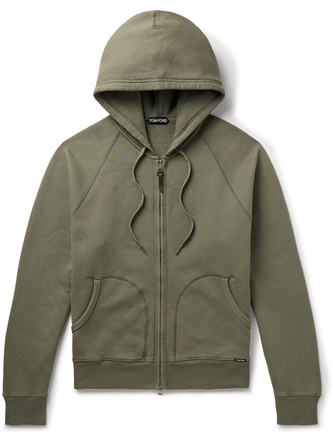 TOM FORD - Garment-Dyed Cotton-Jersey Zip-Up Hoodie - Men - Green - IT 58 von TOM FORD