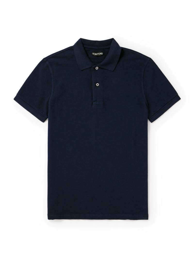 TOM FORD - Garment-Dyed Cotton-Piqué Polo Shirt - Men - Blue - IT 48 von TOM FORD