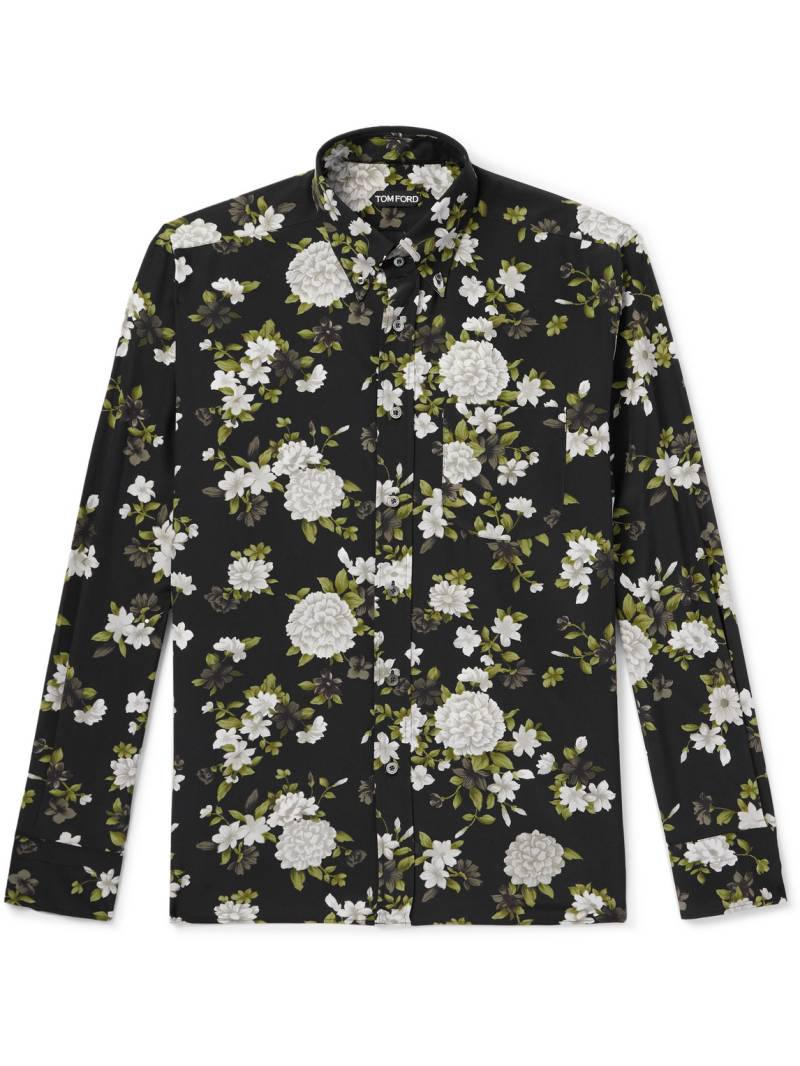 TOM FORD - Hendrix Button-Down Collar Floral-Print Silk-Crepe Shirt - Men - Black - EU 42 von TOM FORD