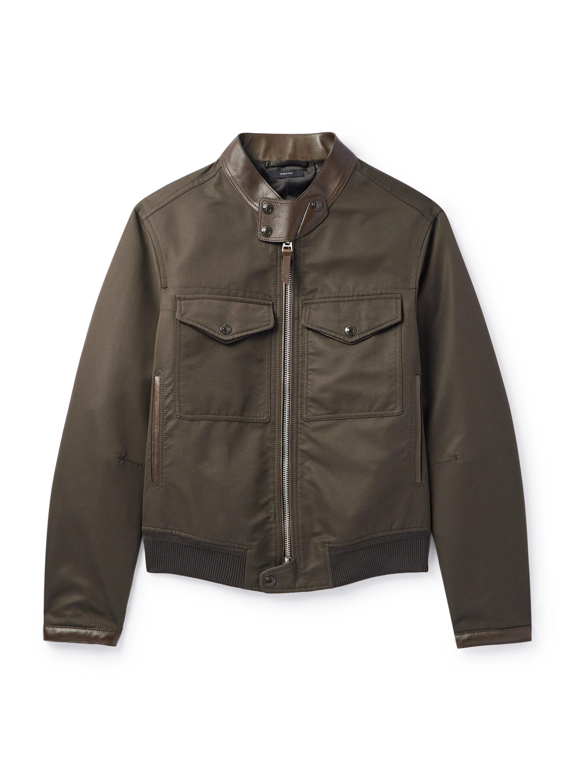TOM FORD - Leather-Trimmed Cotton-Blend Bomber Jacket - Men - Green - IT 46 von TOM FORD