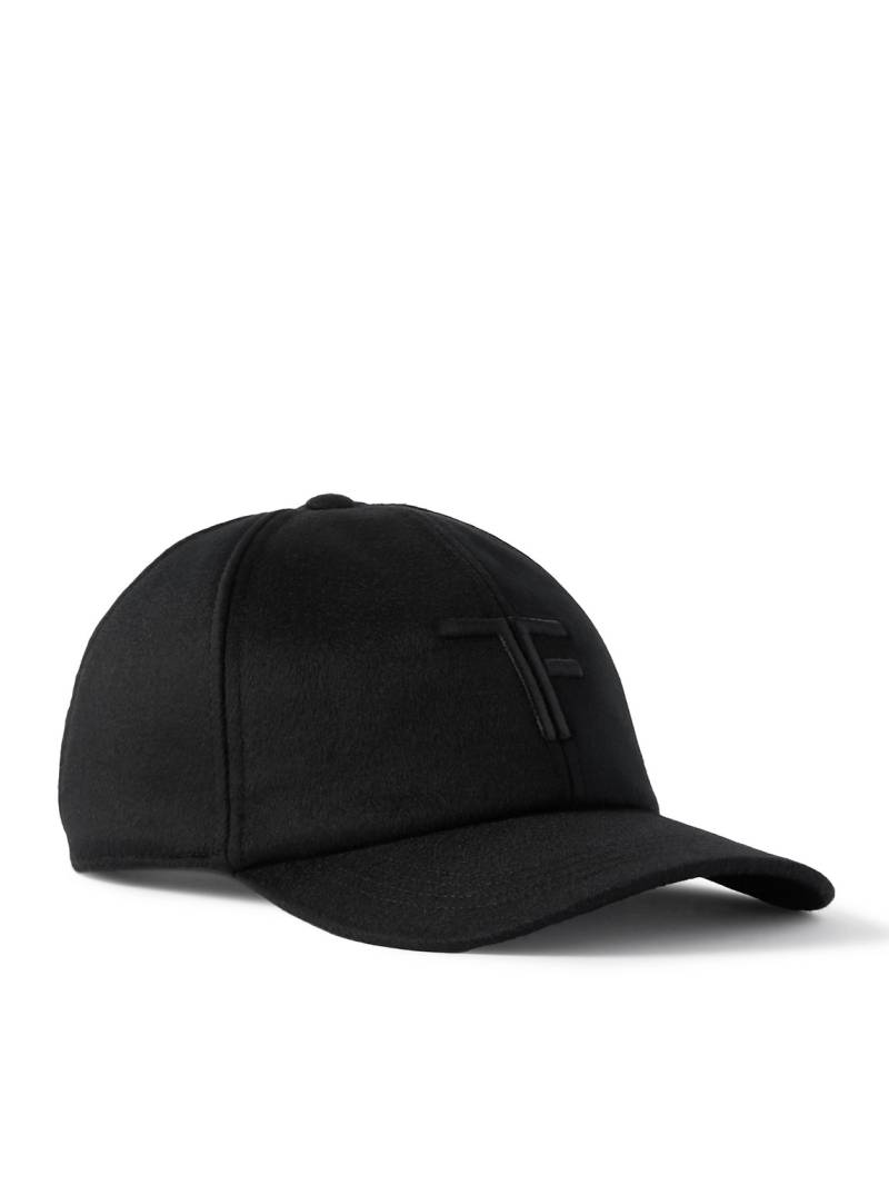 TOM FORD - Leather-Trimmed Logo-Embroidered Cashmere Baseball Cap - Men - Black - M von TOM FORD
