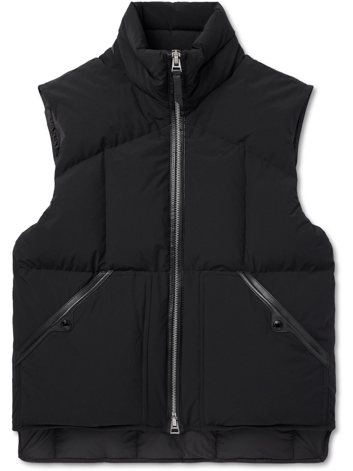 TOM FORD - Leather-Trimmed Quilted Shell Gilet - Men - Black - IT 50 von TOM FORD