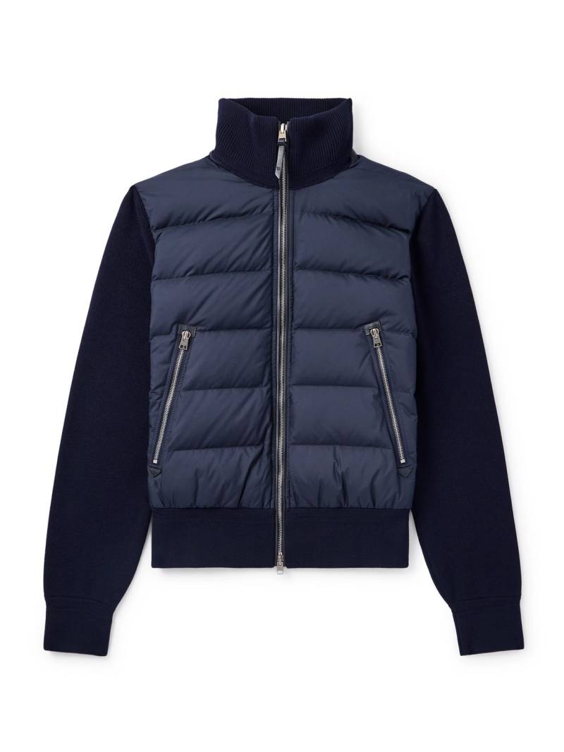 TOM FORD - Leather-Trimmed Quilted Shell and Wool Down Jacket - Men - Blue - IT 52 von TOM FORD