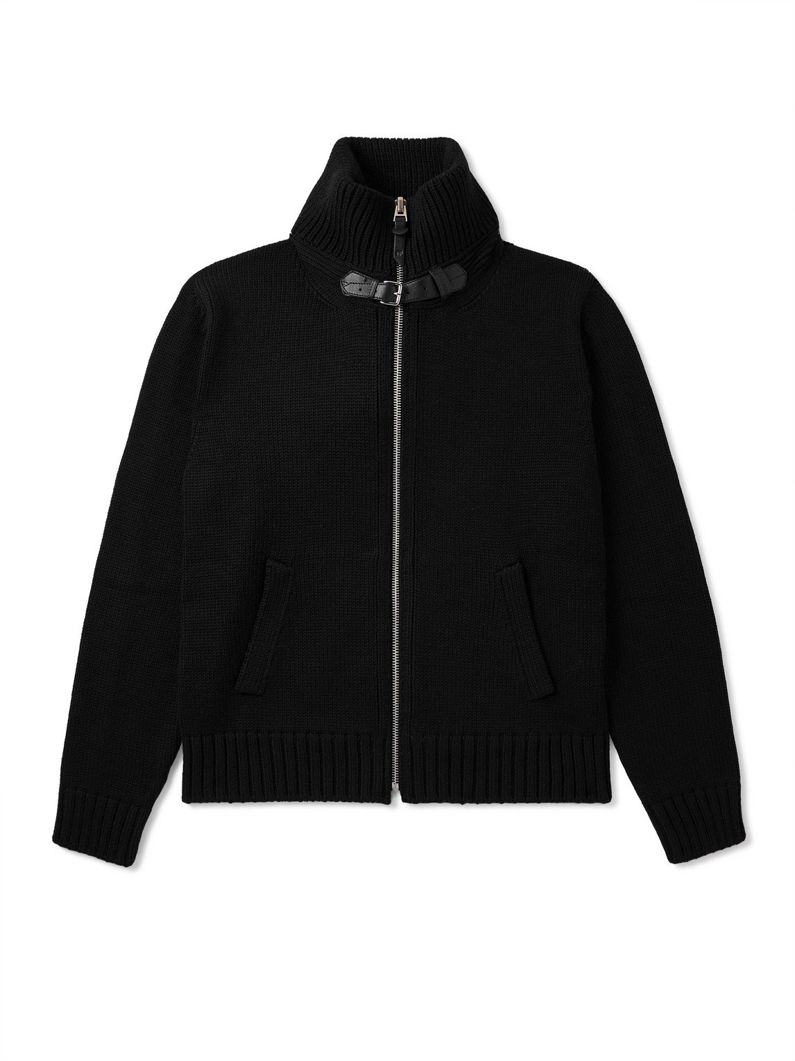 TOM FORD - Leather-Trimmed Ribbed Merino Wool Bomber Jacket - Men - Black - IT 54 von TOM FORD