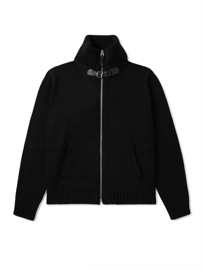 TOM FORD - Leather-Trimmed Ribbed Merino Wool Bomber Jacket - Men - Black - IT 54 von TOM FORD