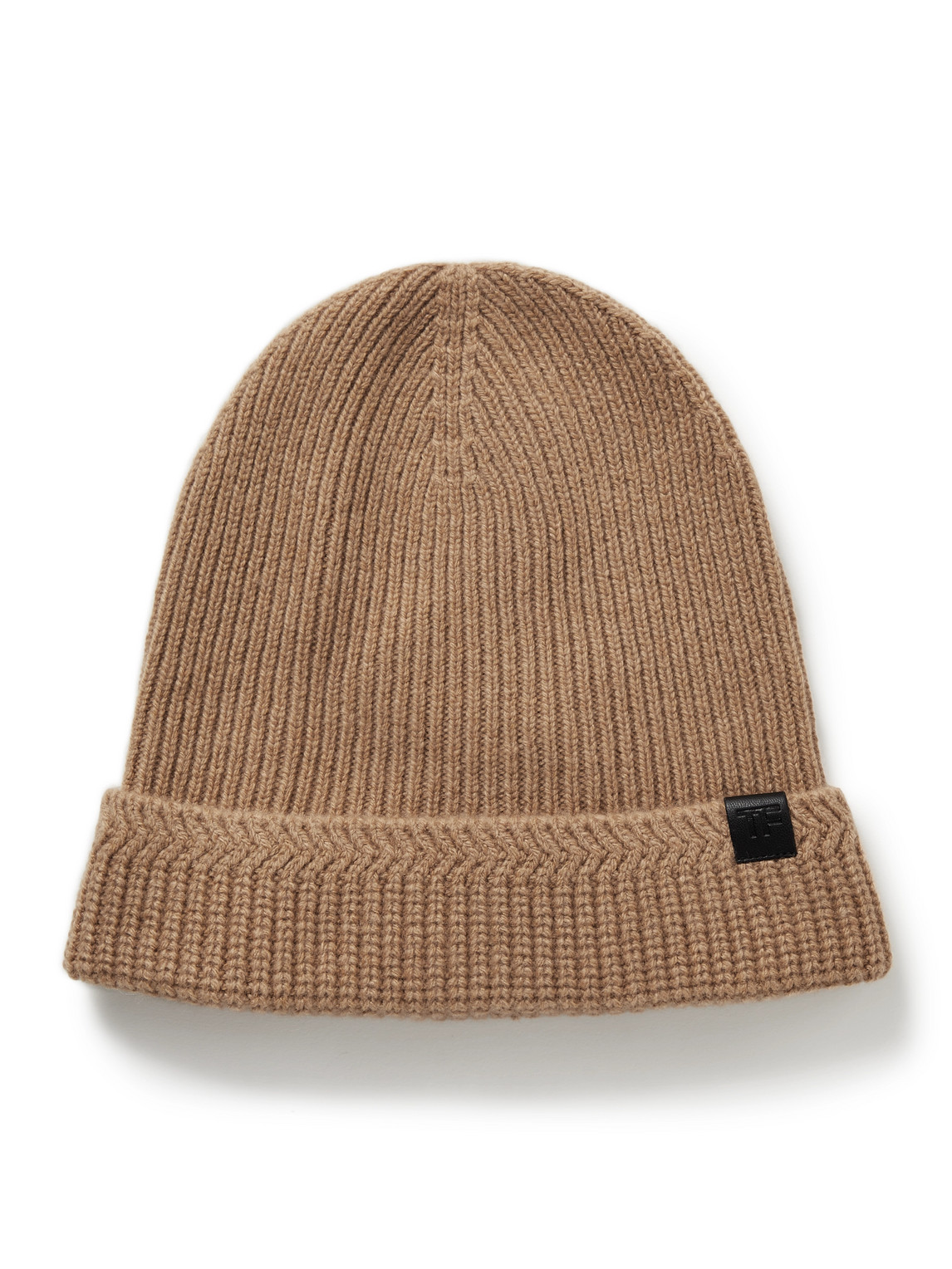 TOM FORD - Leather-Trimmed Ribbed Wool and Cashmere-Blend Beanie - Men - Neutrals - S von TOM FORD