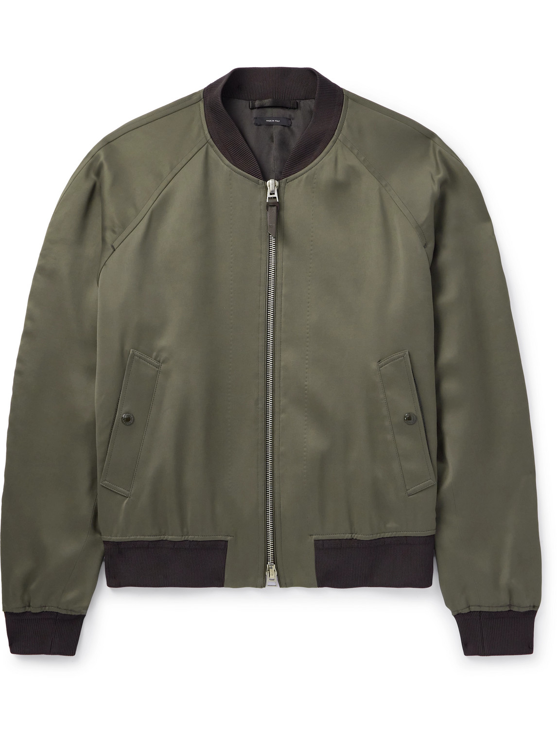 TOM FORD - Leather-Trimmed Satin Bomber Jacket - Men - Green - IT 48 von TOM FORD