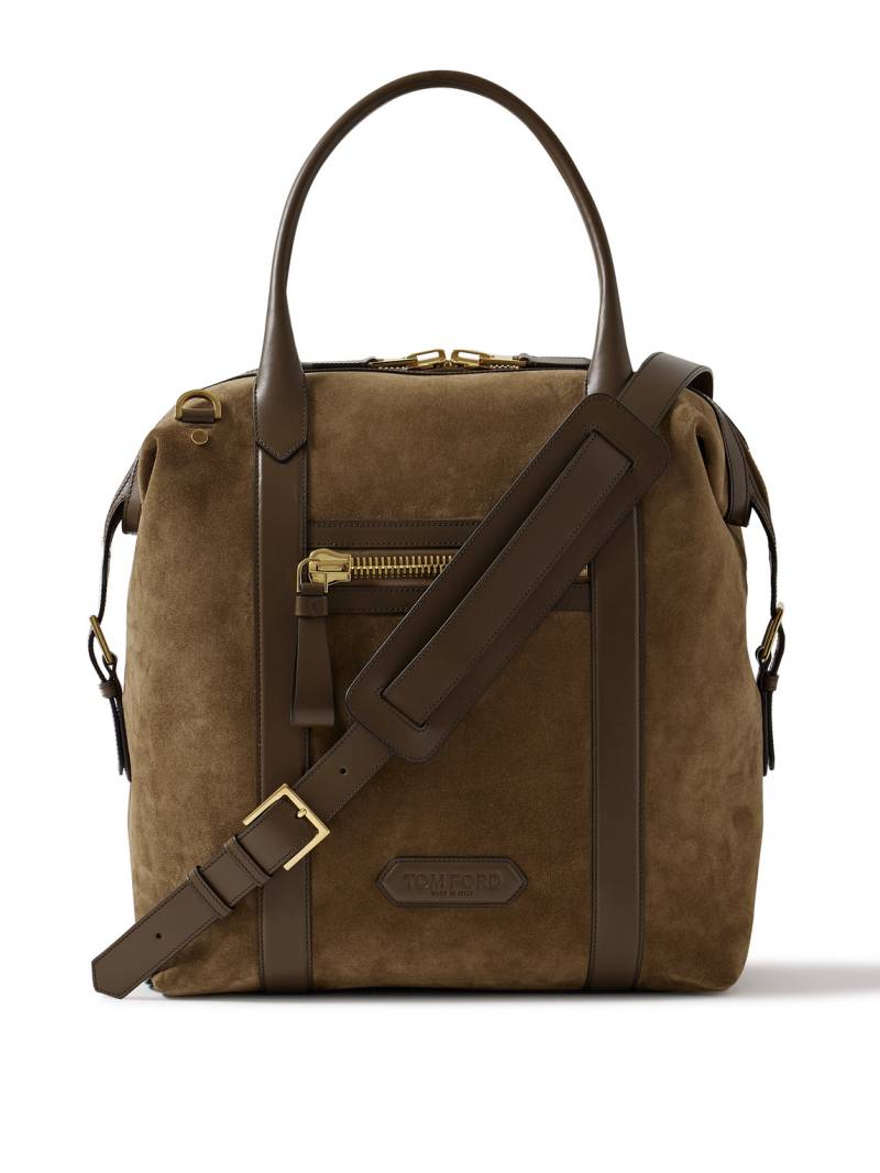 TOM FORD - Leather-Trimmed Suede Tote Bag - Men - Brown von TOM FORD