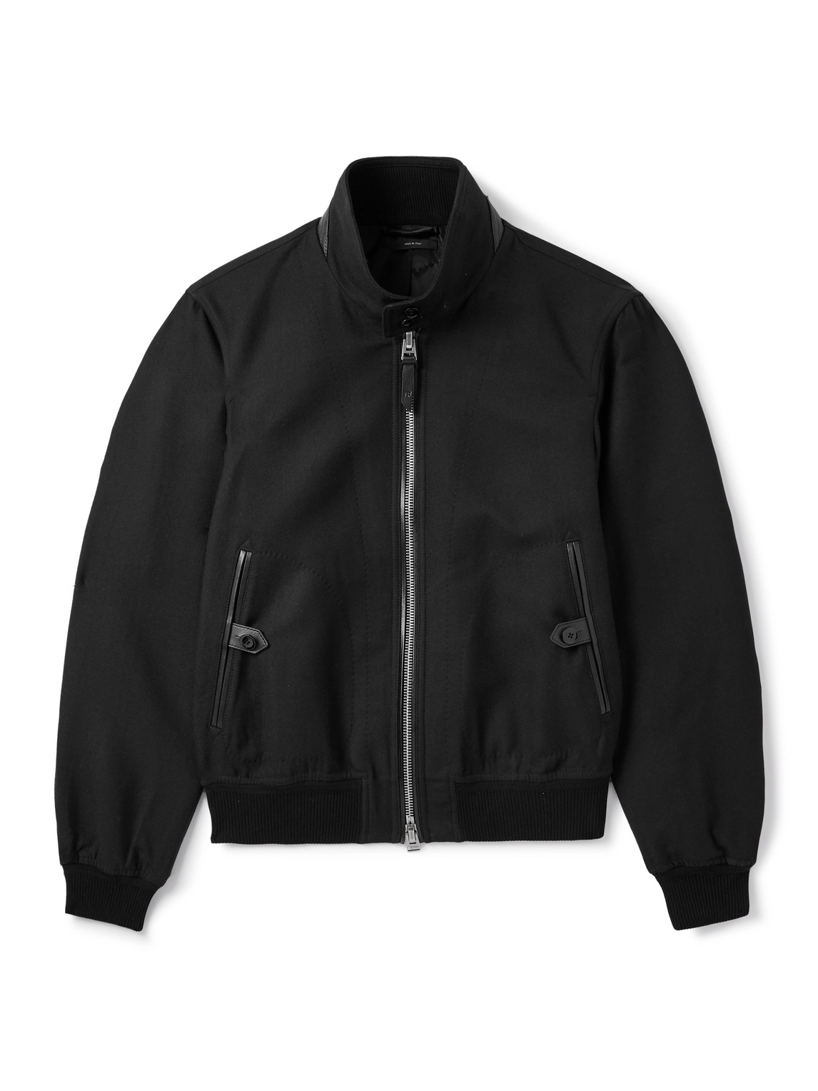 TOM FORD - Leather-Trimmed Wool and Silk-Blend Twill Bomber Jacket - Men - Black - IT 48 von TOM FORD
