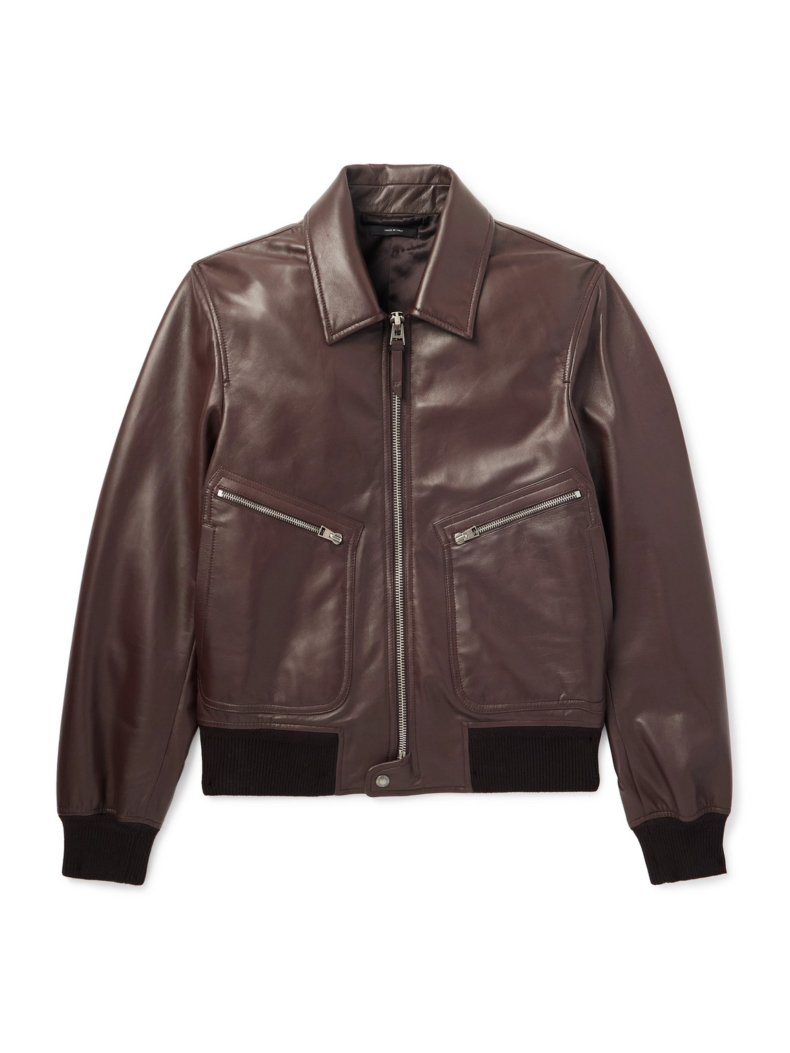 TOM FORD - Leather Zip-Up Jacket - Men - Brown - IT 52 von TOM FORD