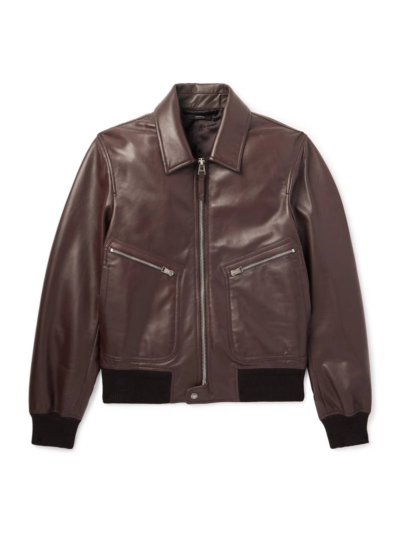 TOM FORD - Leather Zip-Up Jacket - Men - Brown - IT 60 von TOM FORD