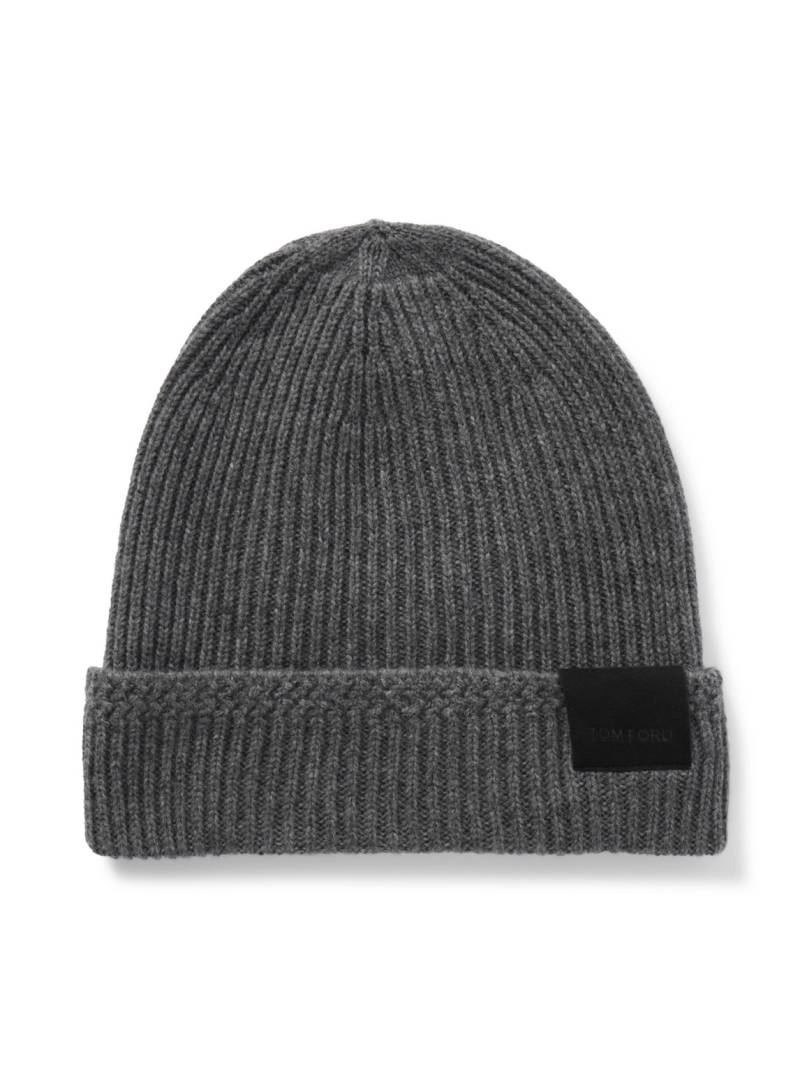 TOM FORD - Logo-Appliquéd Ribbed Cashmere Beanie - Men - Gray - XL von TOM FORD