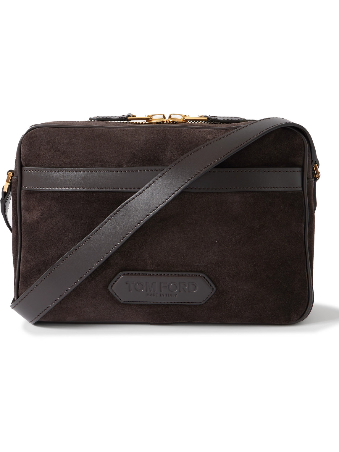 TOM FORD - Logo-Embossed Leather-Trimmed Suede Messenger Bag - Men - Brown von TOM FORD