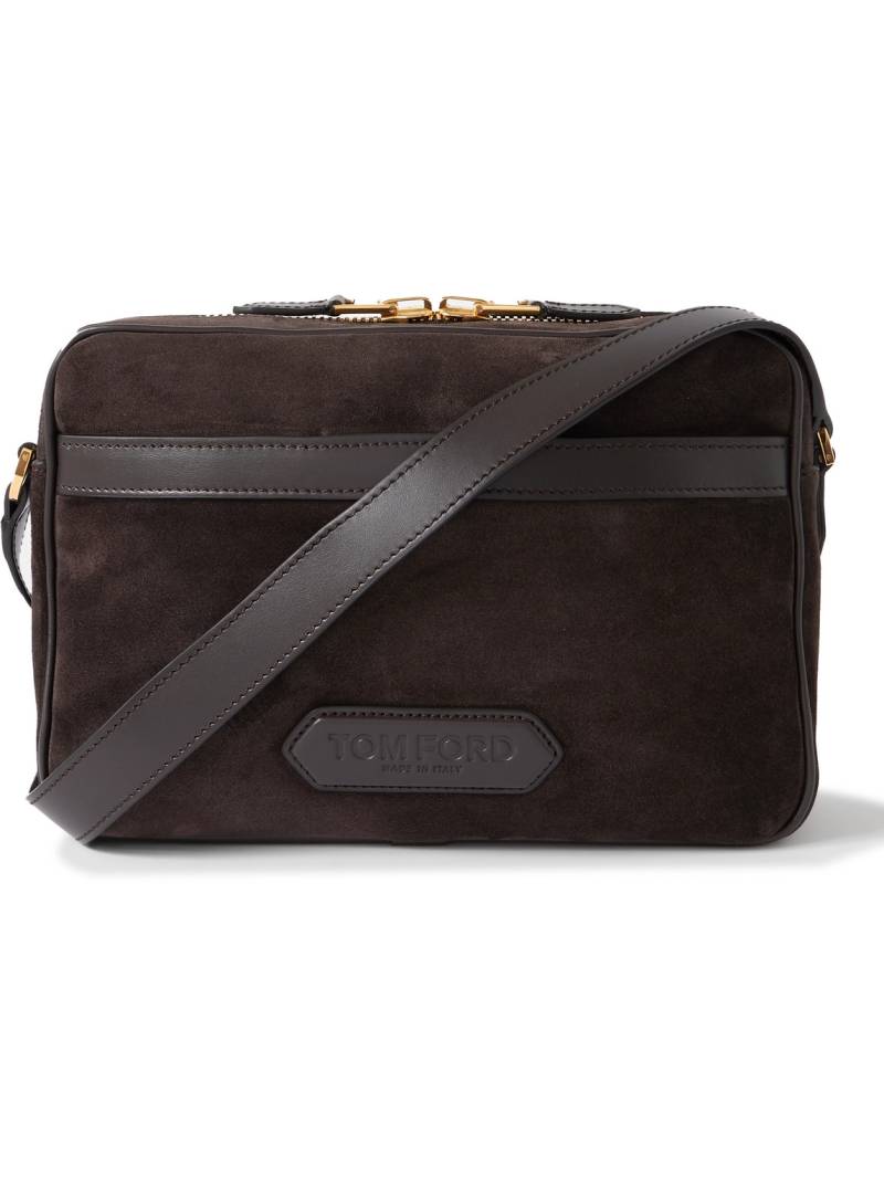 TOM FORD - Logo-Embossed Leather-Trimmed Suede Messenger Bag - Men - Brown von TOM FORD