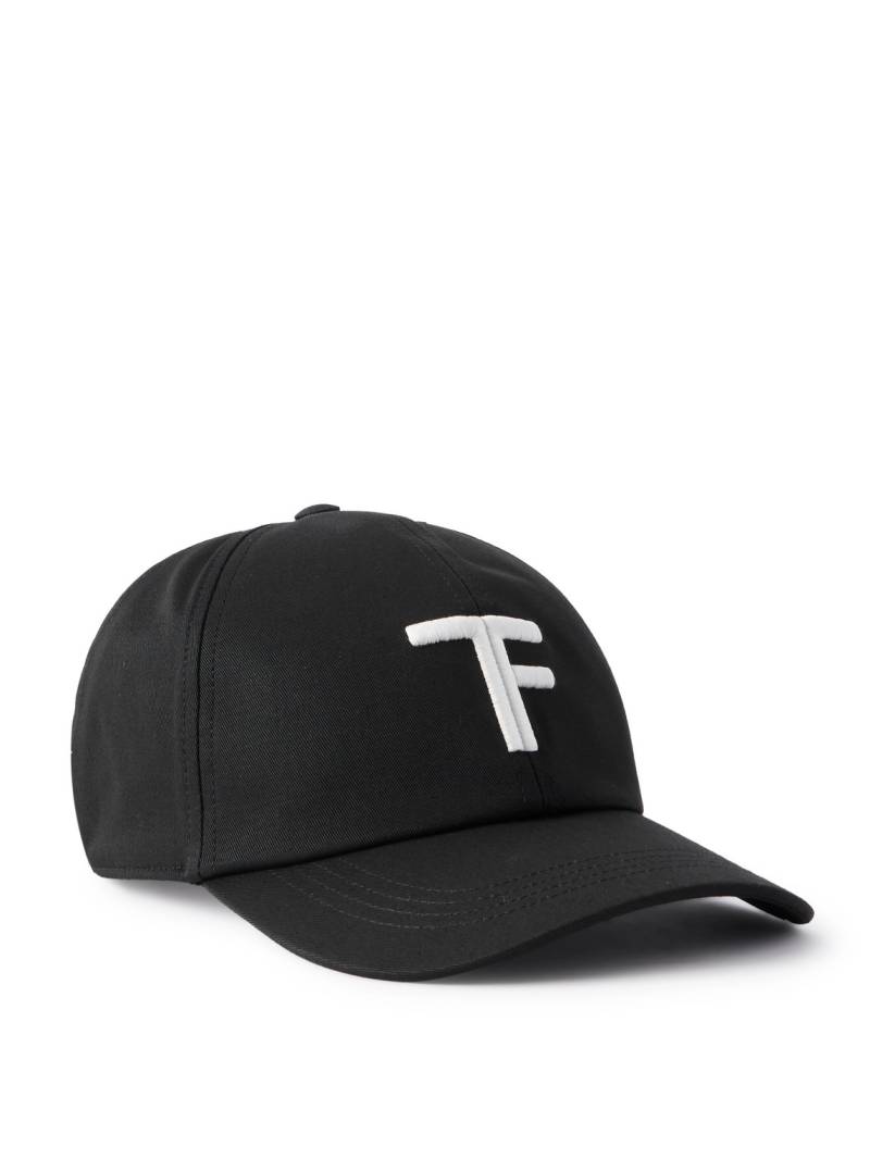 TOM FORD - Logo-Embroidered Leather-Trimmed Cotton-Twill Baseball Cap - Men - Black - L von TOM FORD