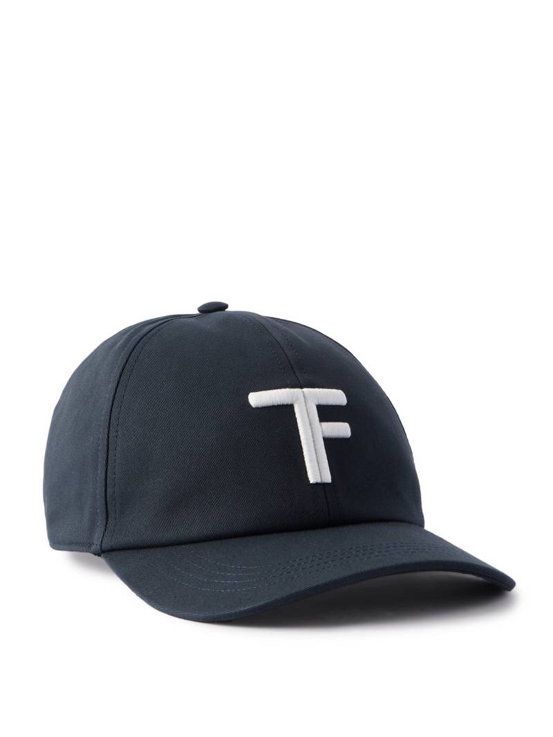 TOM FORD - Logo-Embroidered Leather-Trimmed Cotton-Twill Baseball Cap - Men - Blue - M von TOM FORD