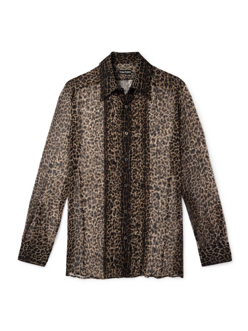 TOM FORD - Pleated Leopard-Print Silk-Chiffon Shirt - Men - Brown - EU 43 von TOM FORD