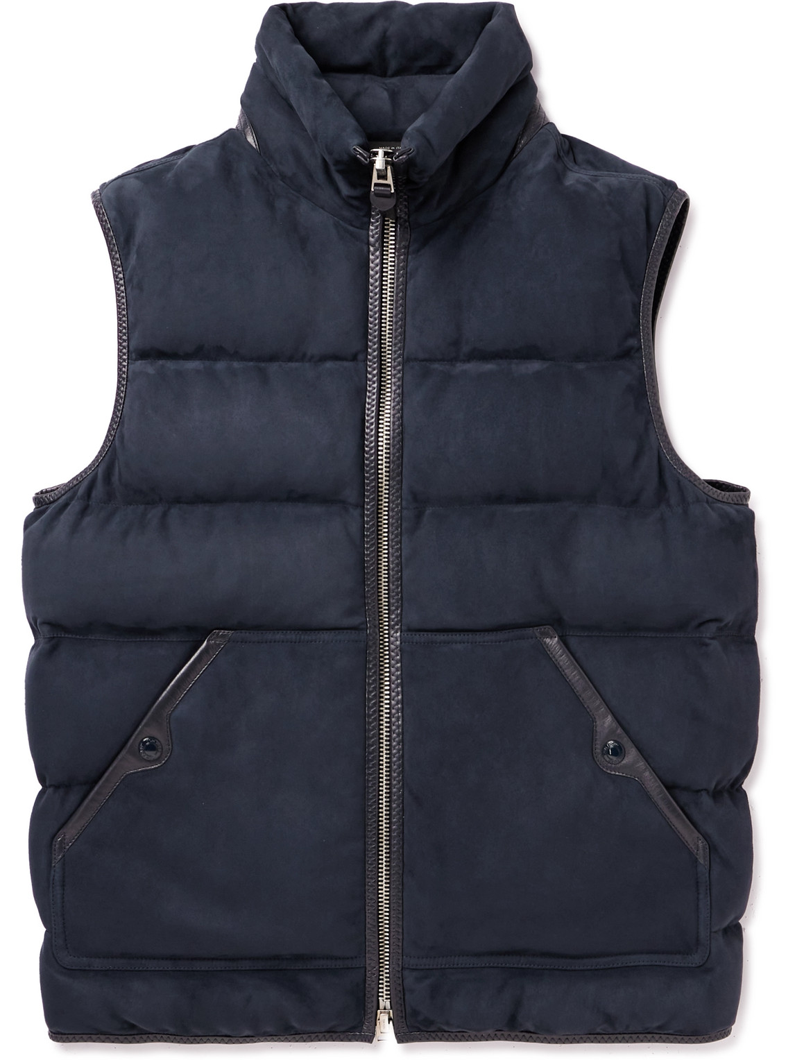 TOM FORD - Quilted Leather-Trimmed Suede Down Gilet - Men - Blue - IT 54 von TOM FORD