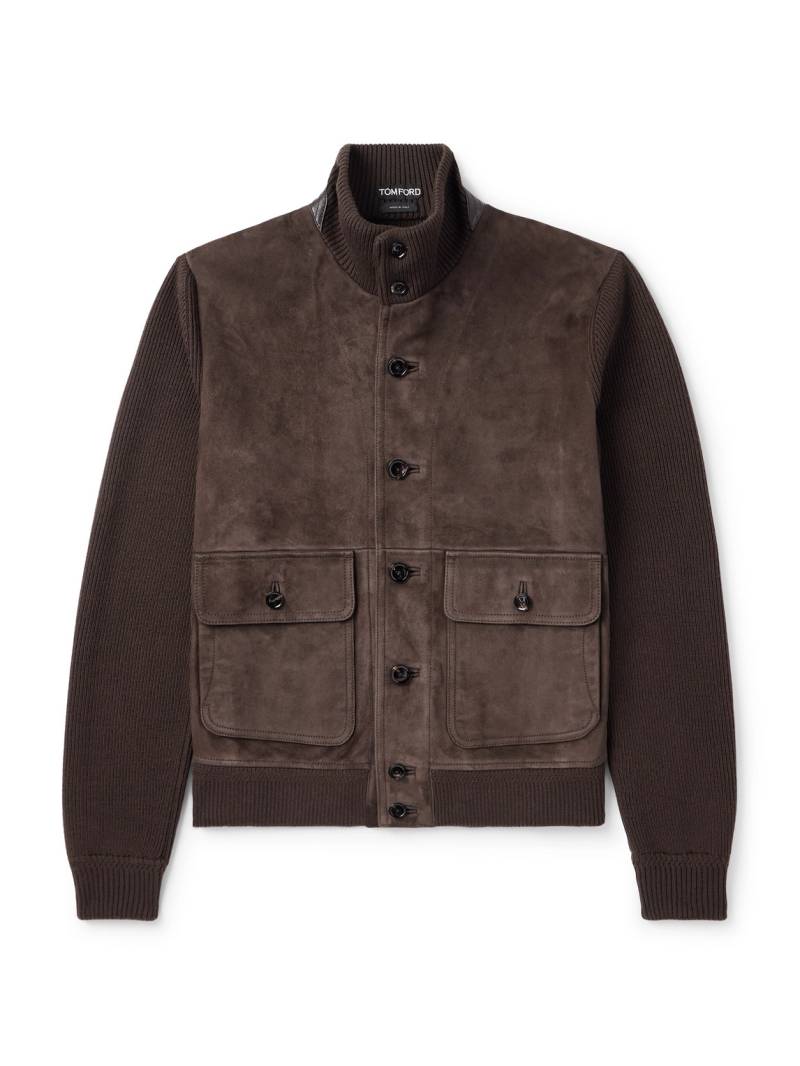 TOM FORD - Ribbed Merino Wool and Suede Jacket - Men - Brown - IT 48 von TOM FORD
