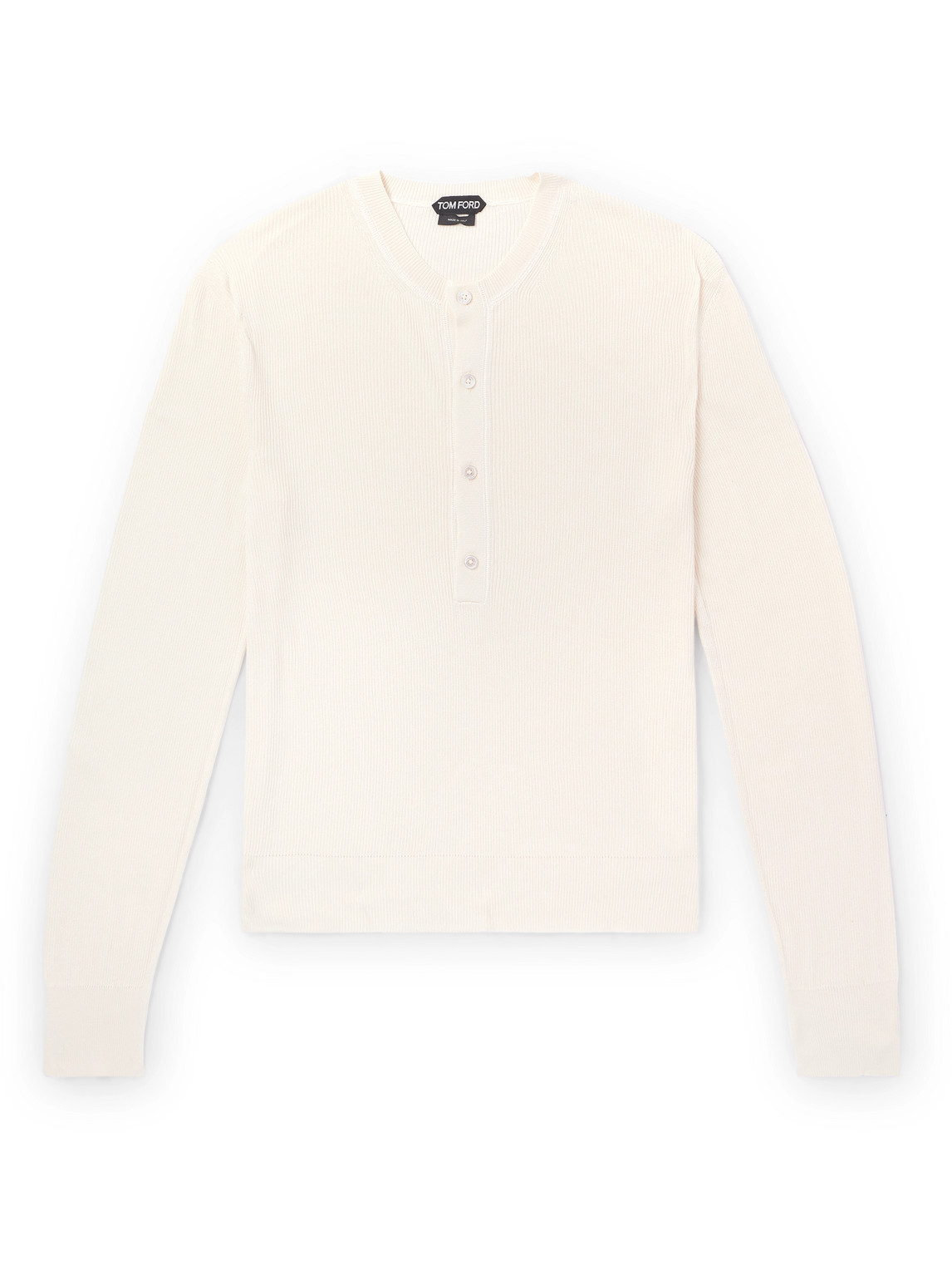 TOM FORD - Ribbed Silk-Blend Henley Shirt - Men - White - IT 46 von TOM FORD